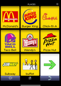 BRIDGE Communication AAC app. Fast Food choice board.