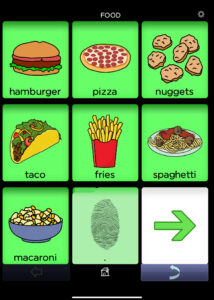 BRIDGE Communication AAC app. Food choic board.