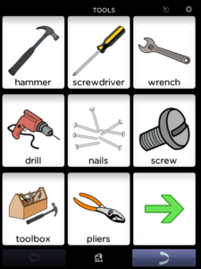 BRIDGE Communication AAC app. Sample tools vocabulary board
