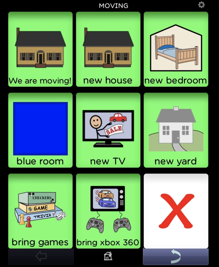 BRIDGE Communication affordable AAC app. Customized board. Vocabulary for family move.