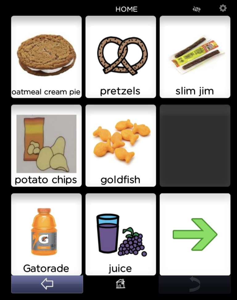 BRIDGE Communication affordable AAC app. Customize communication board for food choices.