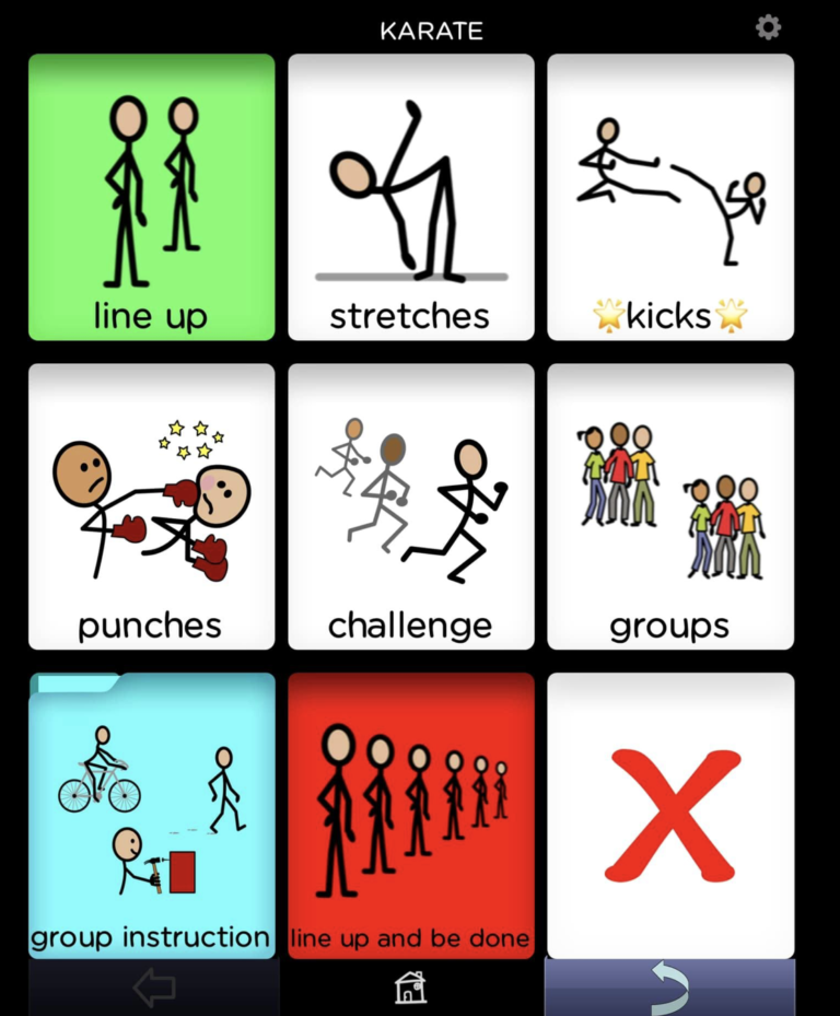 BRIDGE Communication affordable AAC app. Customized board for karate class.