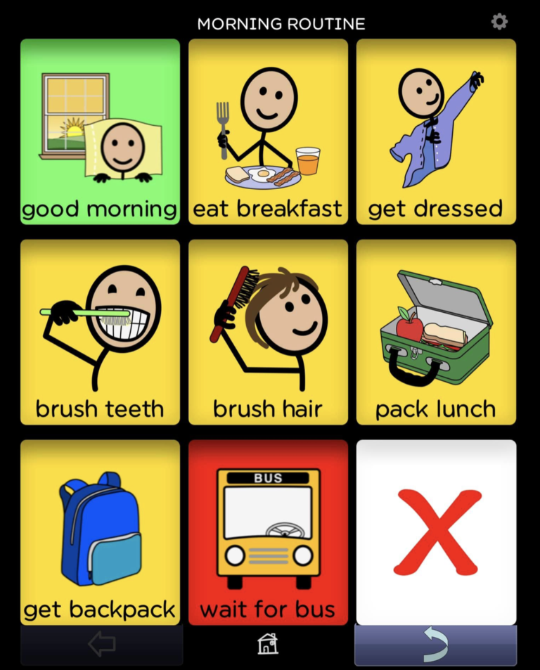 BRIDGE Communication affordable AAC app. Communication board for morning routine.