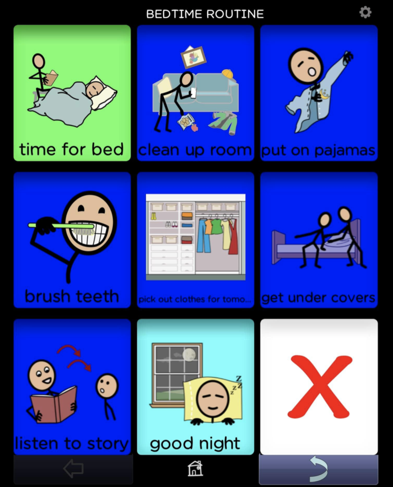 BRIDGE Communication affordable AAC app. Communication board for bedtime routine.